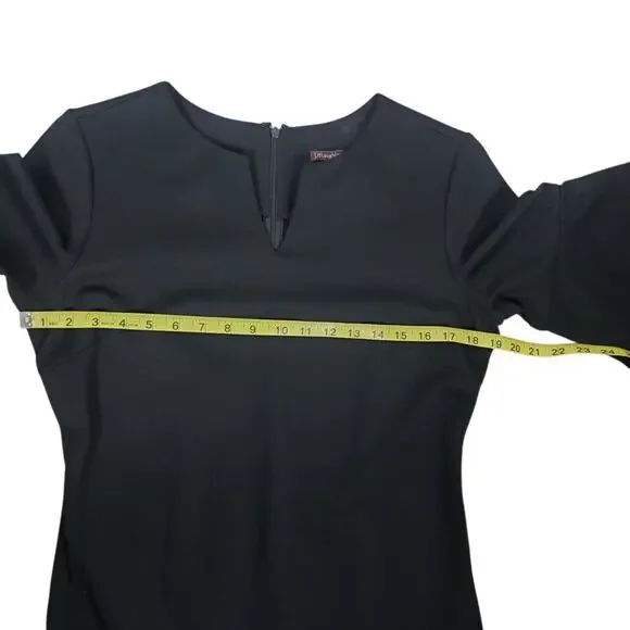 J McLaughlin Letty Dress Sz M Black Tiered Bell Sleeve Bainbridge Cloth Stretch - Picture 11 of 14